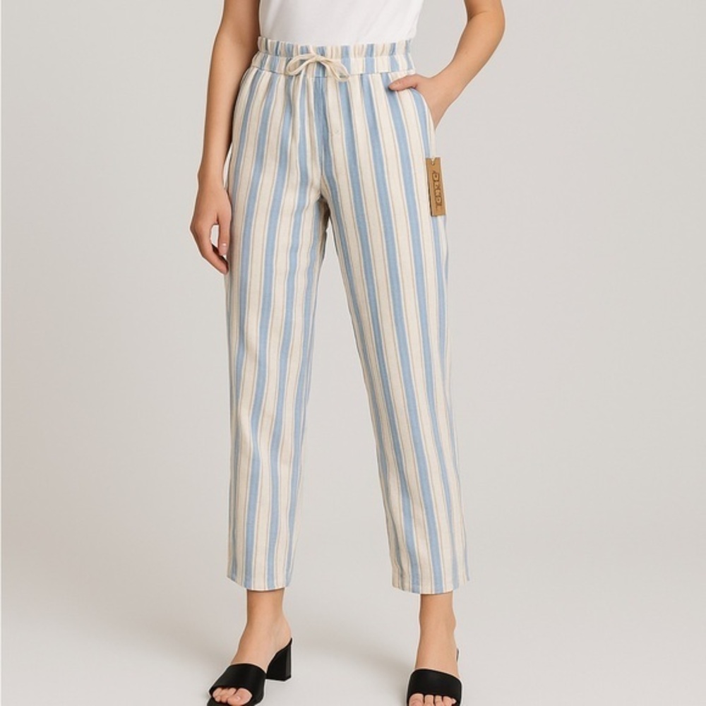 Love Tree Blue & Beige Striped Linen Blend Pants – Size S